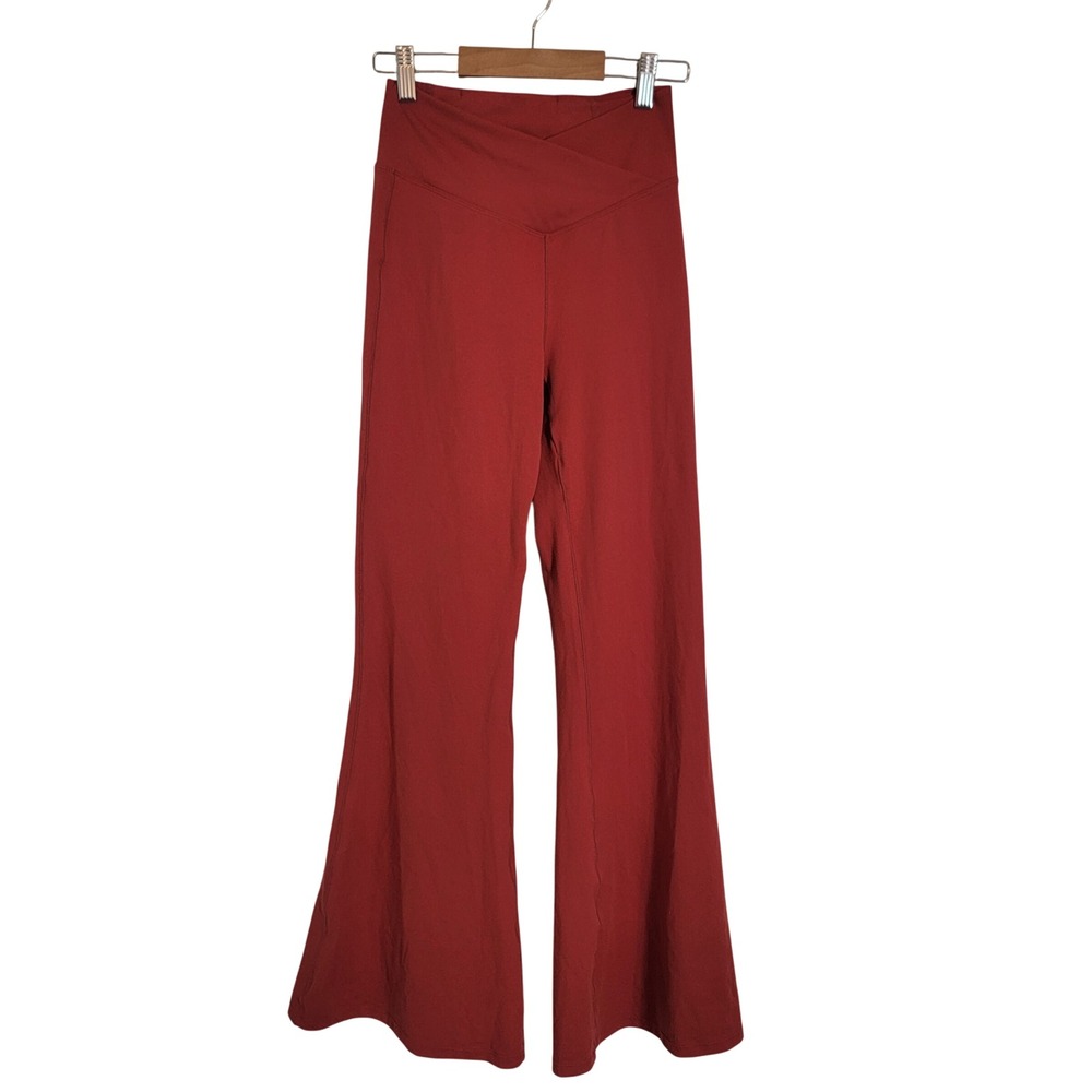 Halara High Waisted Crossover Flare Legging Red XS Petite Yoga Pants